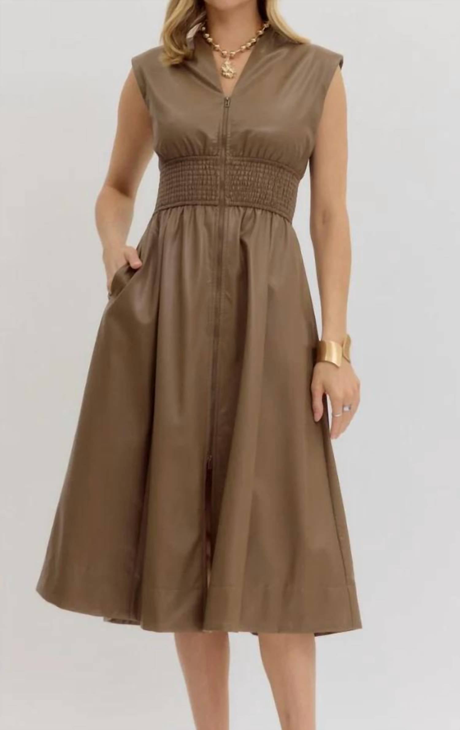 entro Mousse Faux Leather Dress in mocha - women's dress