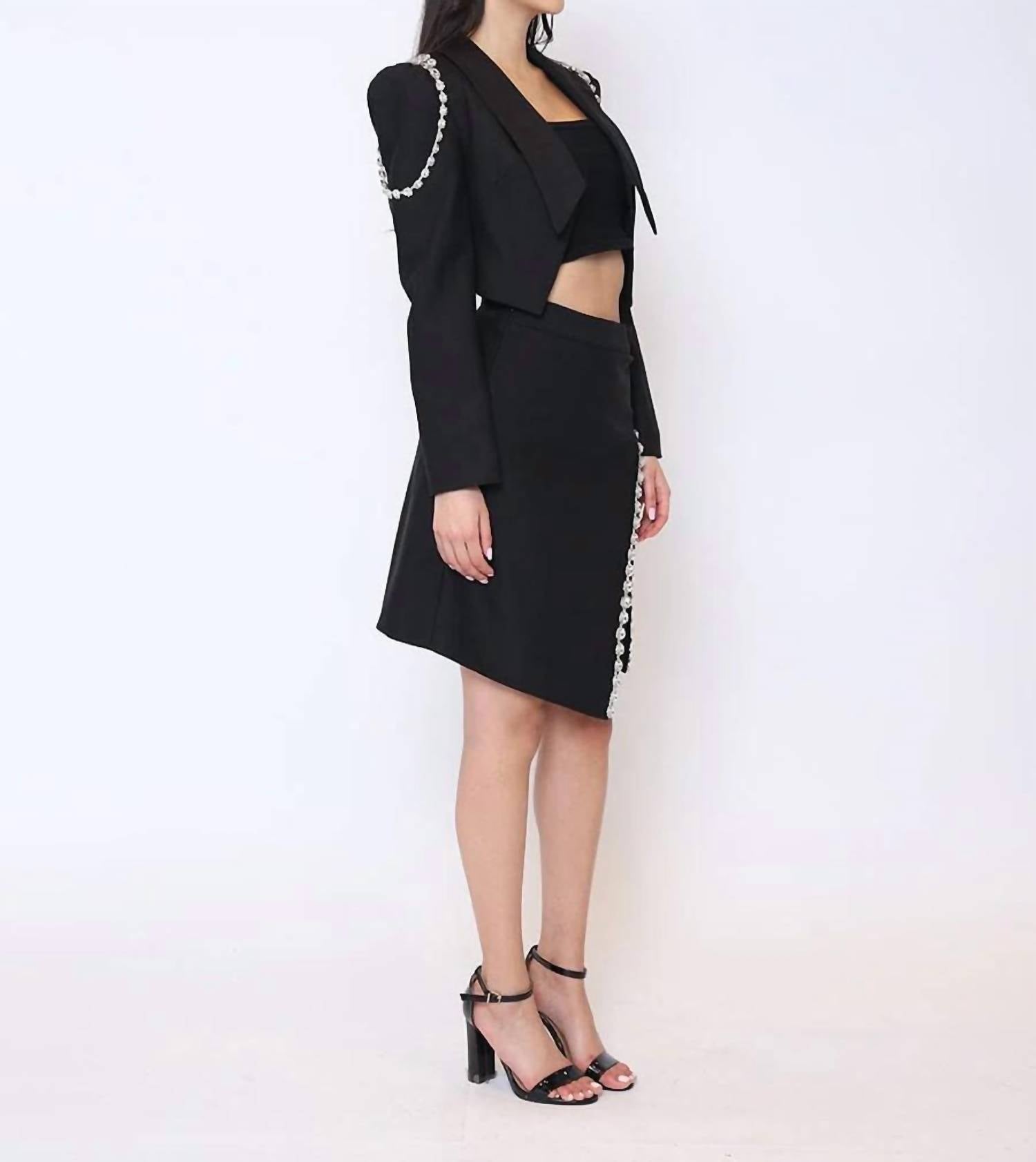 Gracia - Jewel Embellished Slit Skirt Set