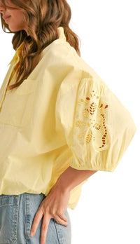 &Merci - Cut Out Embroidered Bubble Sleeve Top