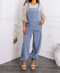 Surelymine - Women’s Relaxed Denim Overalls Wide-leg Boho Style With Pockets