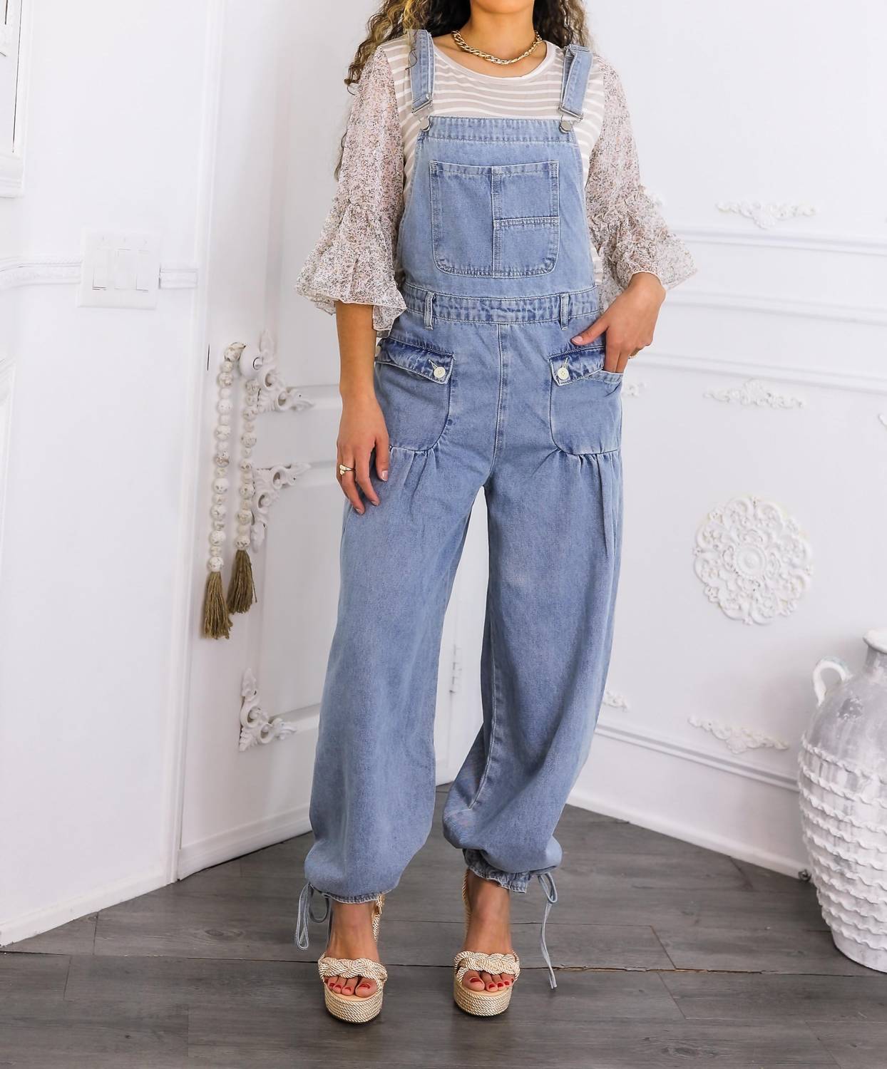 Surelymine - Women’s Relaxed Denim Overalls Wide-leg Boho Style With Pockets