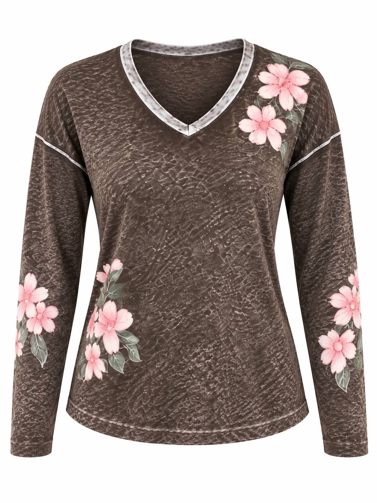Charlie B - Long Sleeve Drop Shoulder V-Neck Reversable Print Sweater