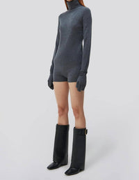 JONATHAN SIMKHAI Dita Cashmere Gloved Turtleneck Sweater in charcoal melange - women's sweater - detail view