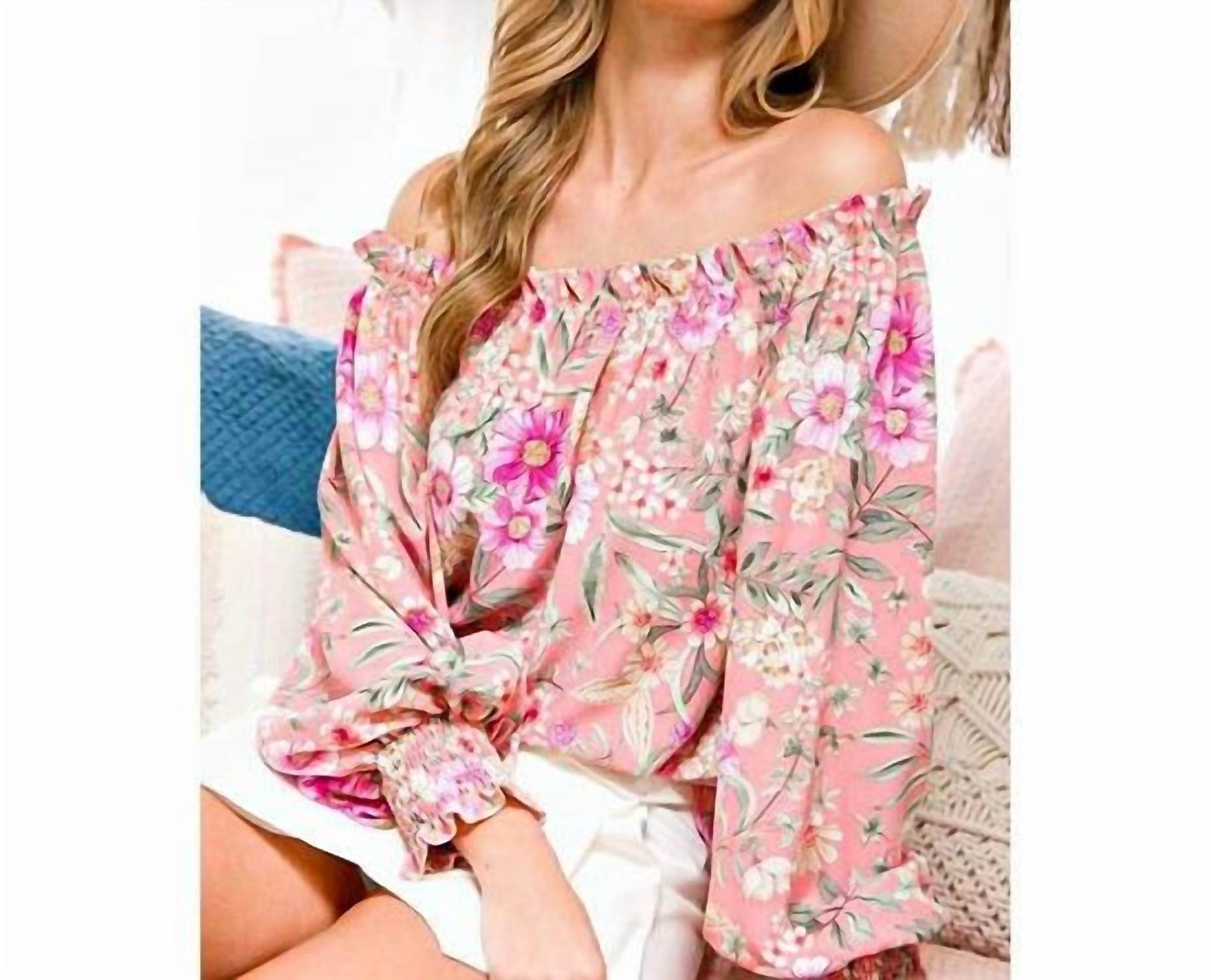 Vine & Love - Off-the-shoulder Balloon Sleeve Top