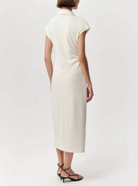 Exquise - Ursula Collared Gathered Waist Knit Midi Dress