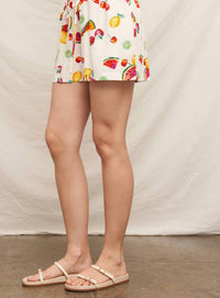 En Creme - Fruit Print Elastic Waistband Shorts