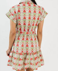 Entro - Garden Party Botanical Stripe Flutter Sleeve Mini Dress