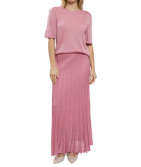 Maison Lurex Women's Pleated Skirt in malabar rose - women's skirt - detail view