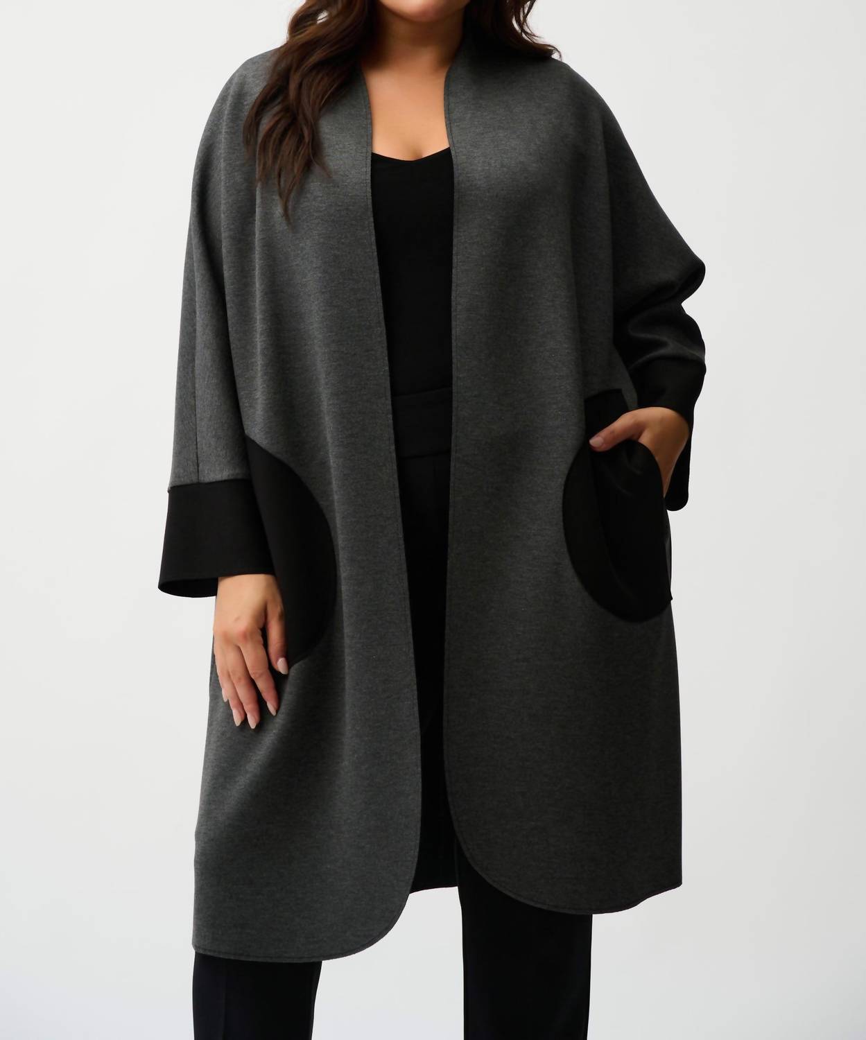 Joseph Ribkoff Scuba Jersey Straight Cover-up Coat in black - women's jacket