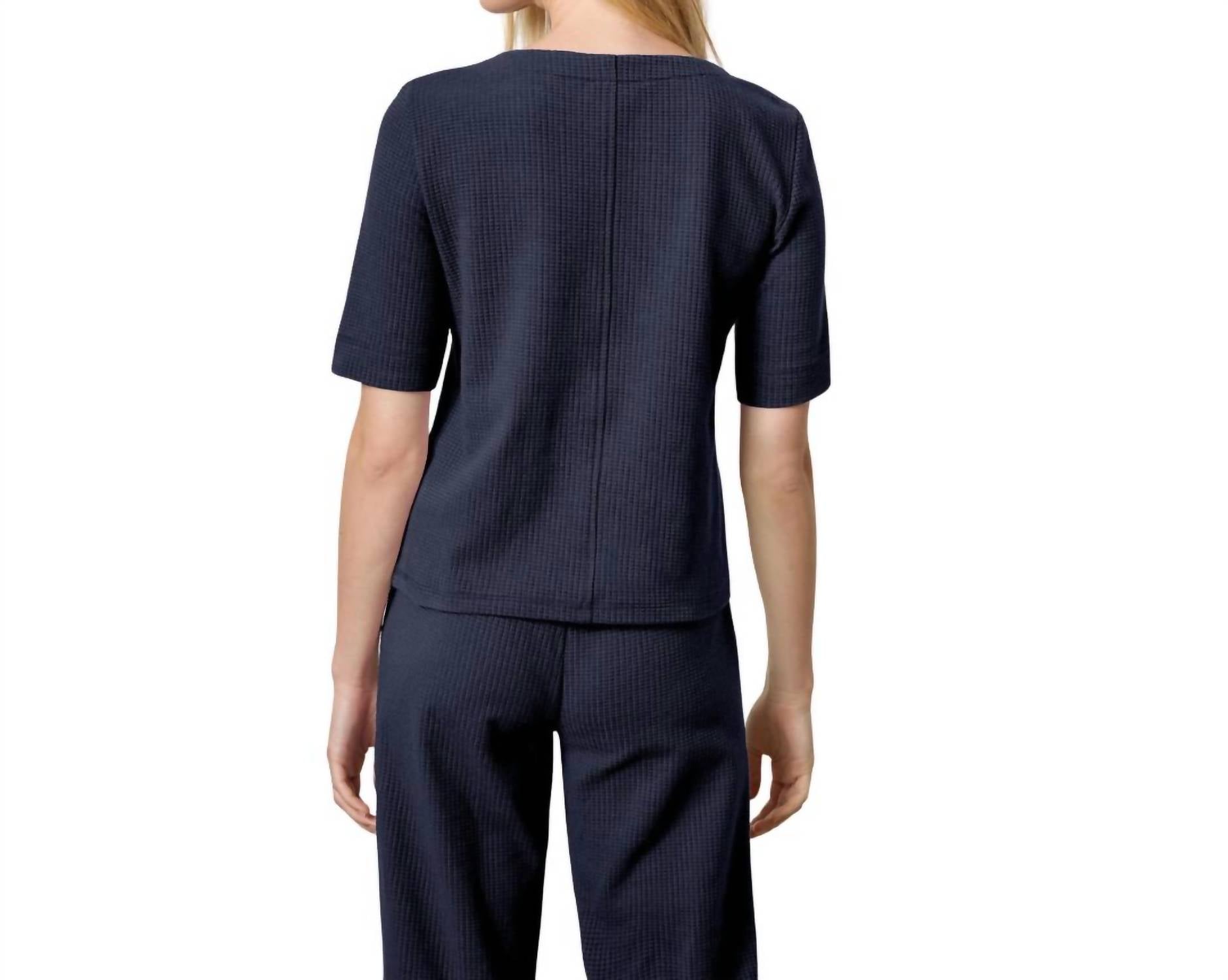 Lilla P - Zippered Elbow Sleeve Crewneck Top