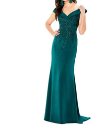 Montage by Mon Cheri Portrait Neckline Dress in emerald - women's dress