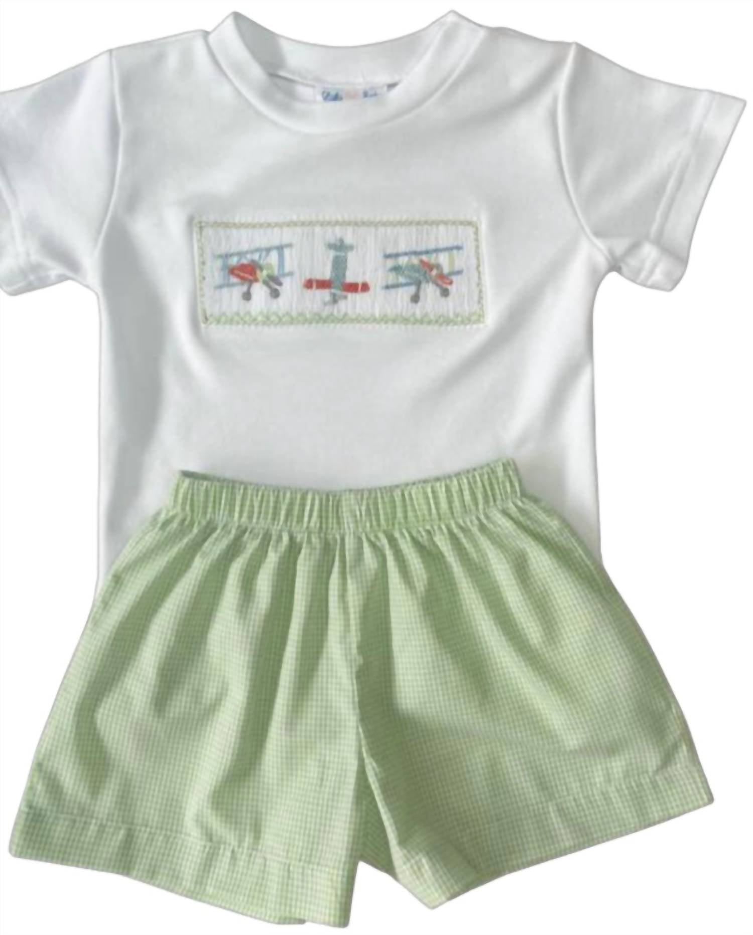 Lulu Bebe - Boy's Airplane Smocked Short Set
