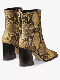 JIMMY CHOO Women's Bryelle 85 Snake Print Leather Ankle Boots in dijon - women's shoe - detail view