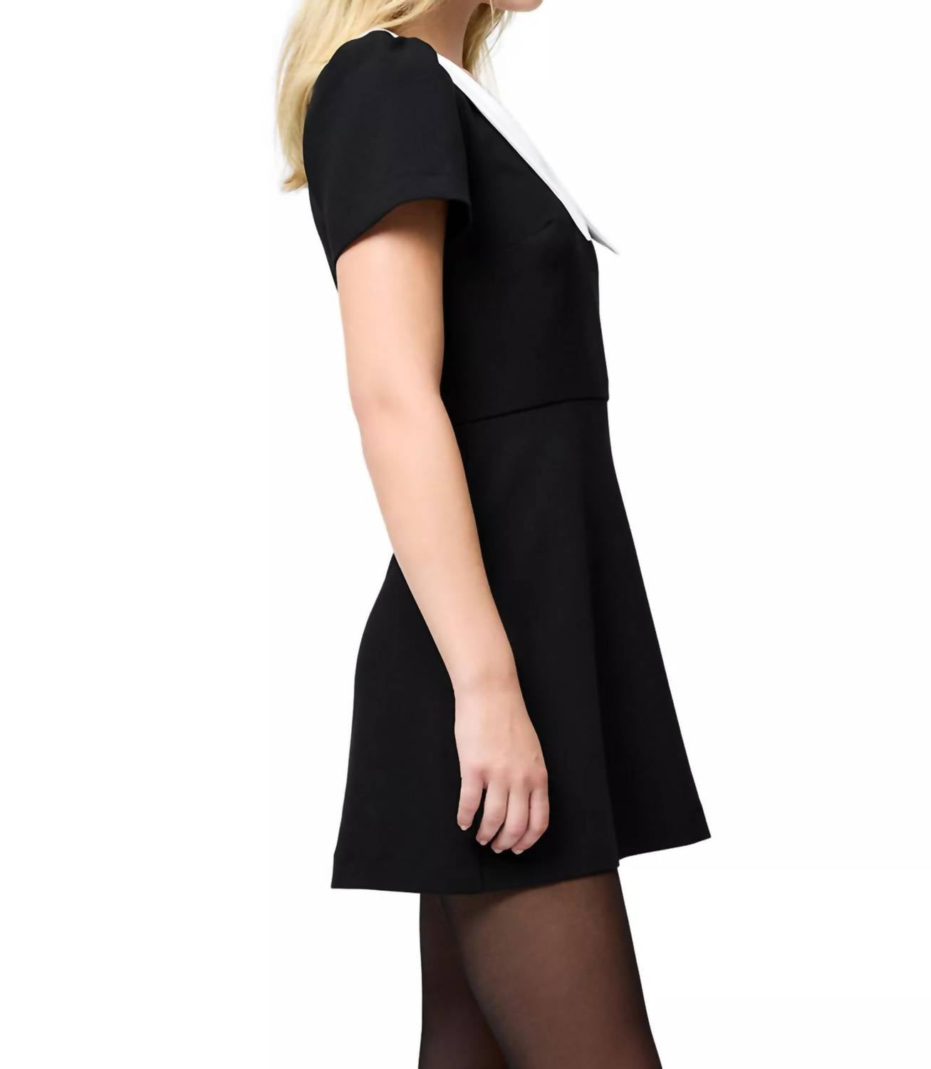 FRENCH CONNECTION Azra Combo Carey Short Sleeve Collar Dress in black white - women's dress - detail view
