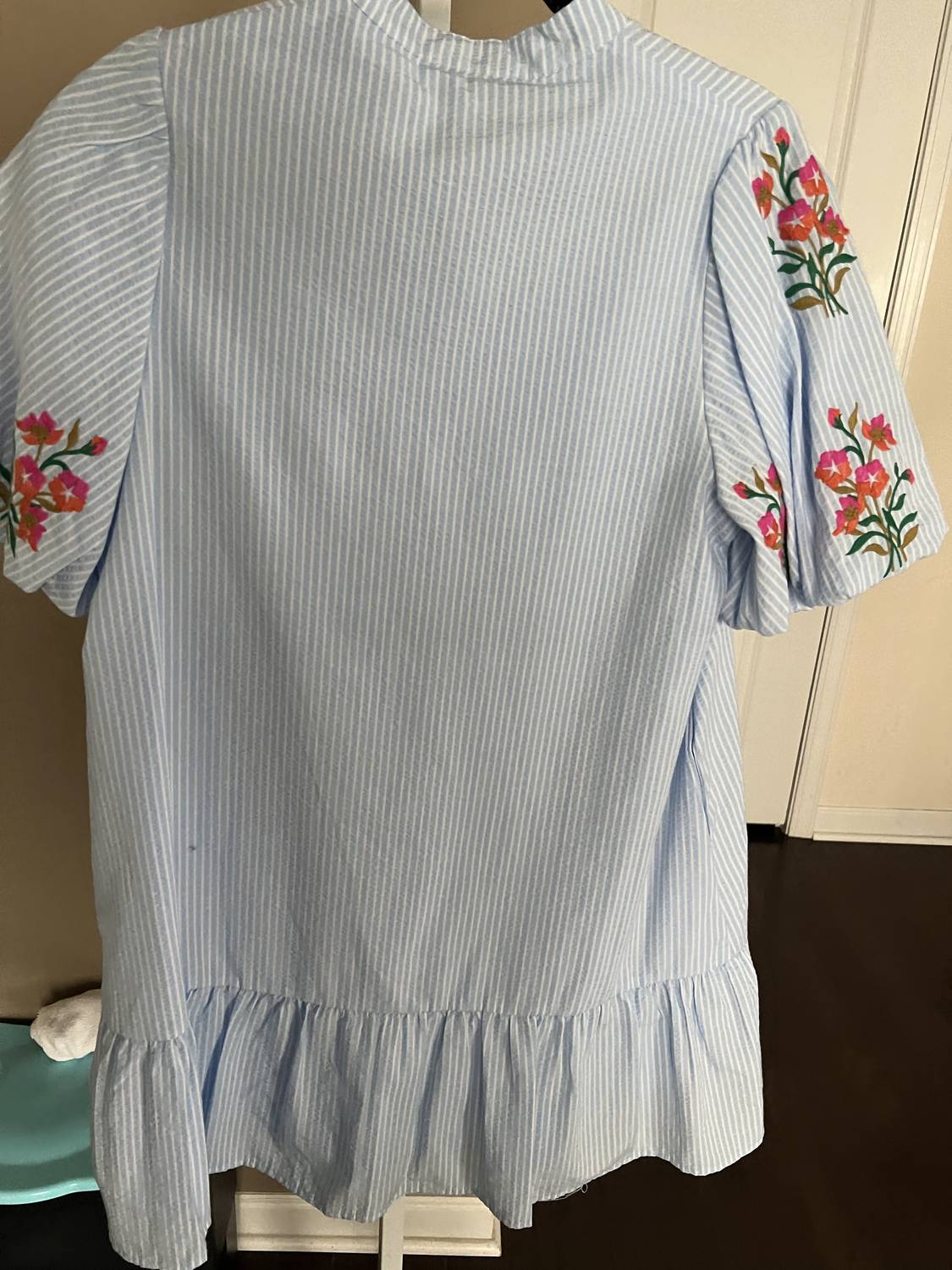 Thml - Women's Embroidered striped puff sleeve dress