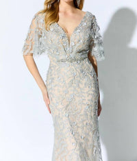 Montage by Mon Cheri Lace Trumpet Dress in nude silver - women's dress - alternate view