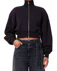 AGOLDE Darby Funnel Neck Zip Front Sweatshirt in navy - women's top