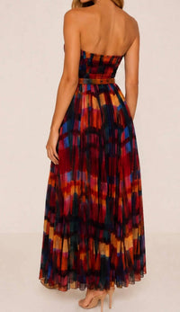 Hutch - Strapless Pleated Printed Belted Midi Dress
