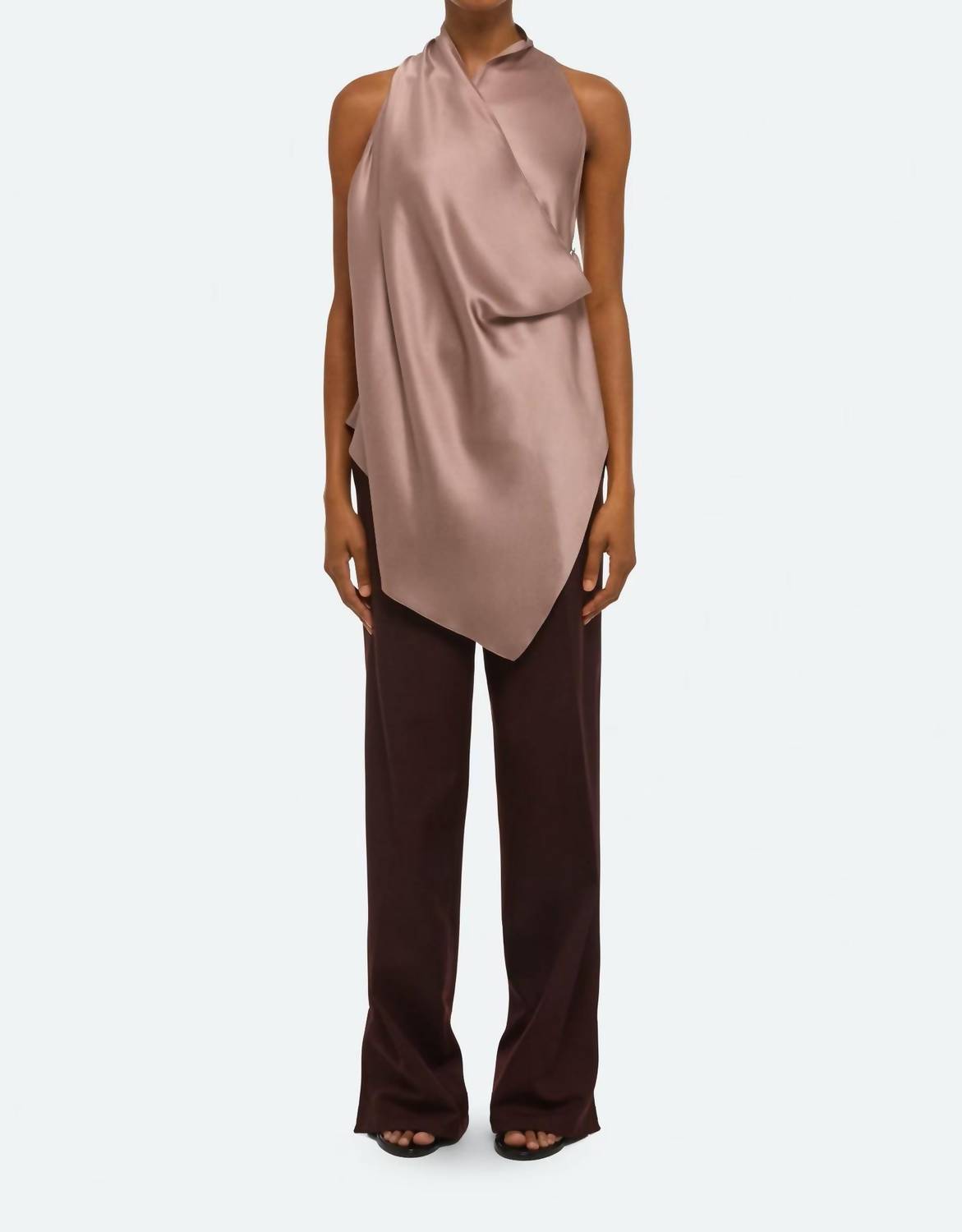 HELMUT LANG Drape Silk Satin Cowl Top in tea rose - women's blouse - view 4