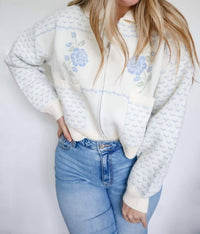 Mable - Audrey Rose Print Jacquard Knit Zip Up Cardigan Jacket