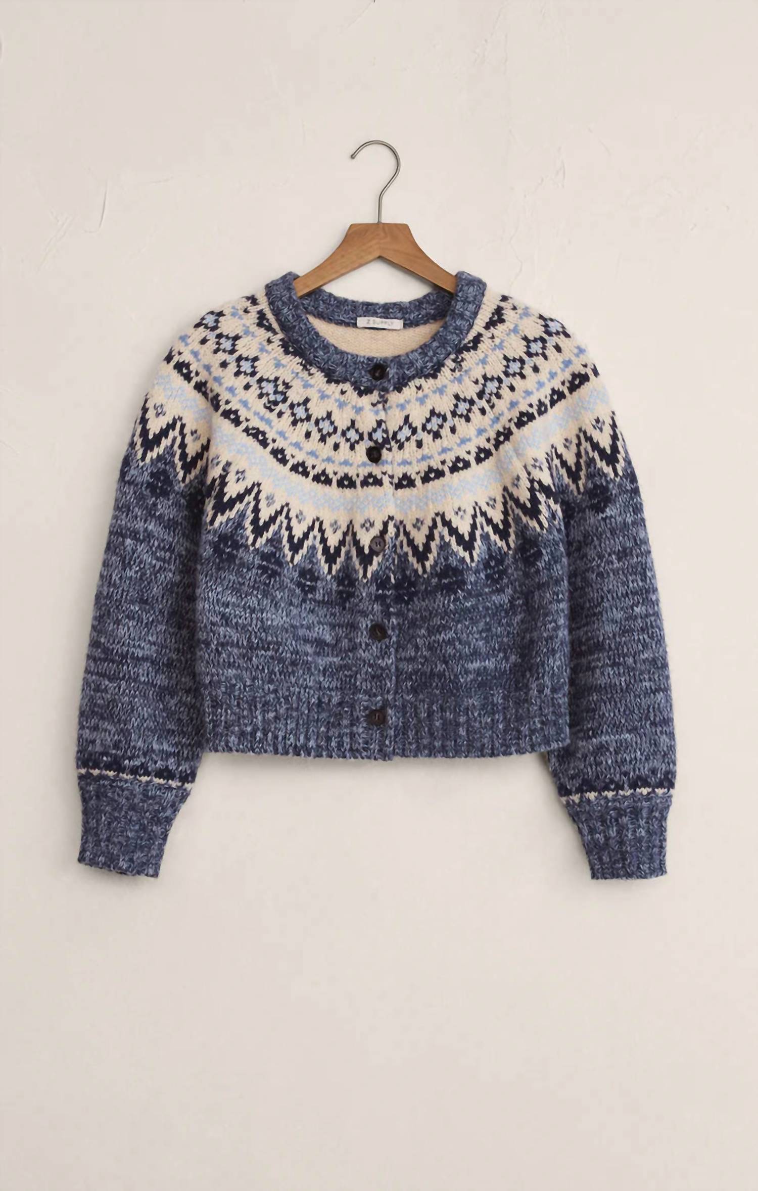 Z Supply North Sea Fair Isle Cardigan in blue velvet heather 1 - women's cardigan - view 4