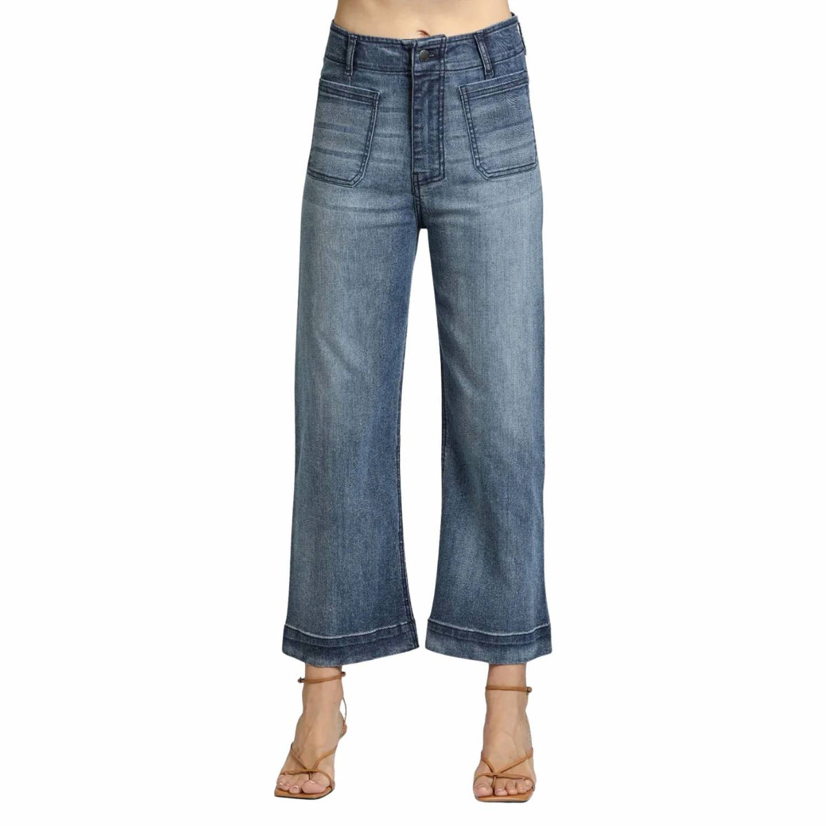 Apny - Women's Cropped Wide Leg Pant With Patch Pockets