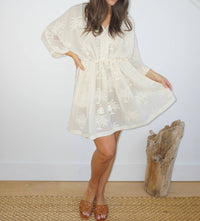 NIBI MTK Savannah Kaftan in cream palm embroidery - women's dress - view 4