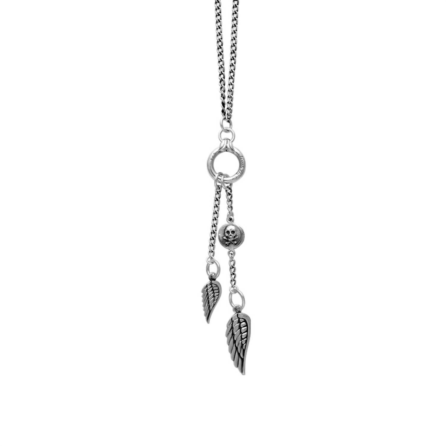 King Baby Studio - Women's Fine Curb Necklace With Sliver Ring And Wing Drops