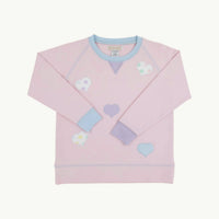 The Beaufort Bonnet Company Cassidy Comfy Crewneck Top in palm beach pink with hearts - kids' sweater - view 4
