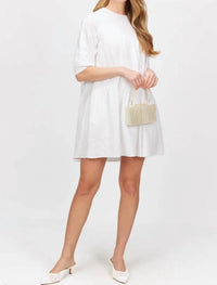 Before You - Floral Jacquard Puff Sleeve Tiered Mini Dress