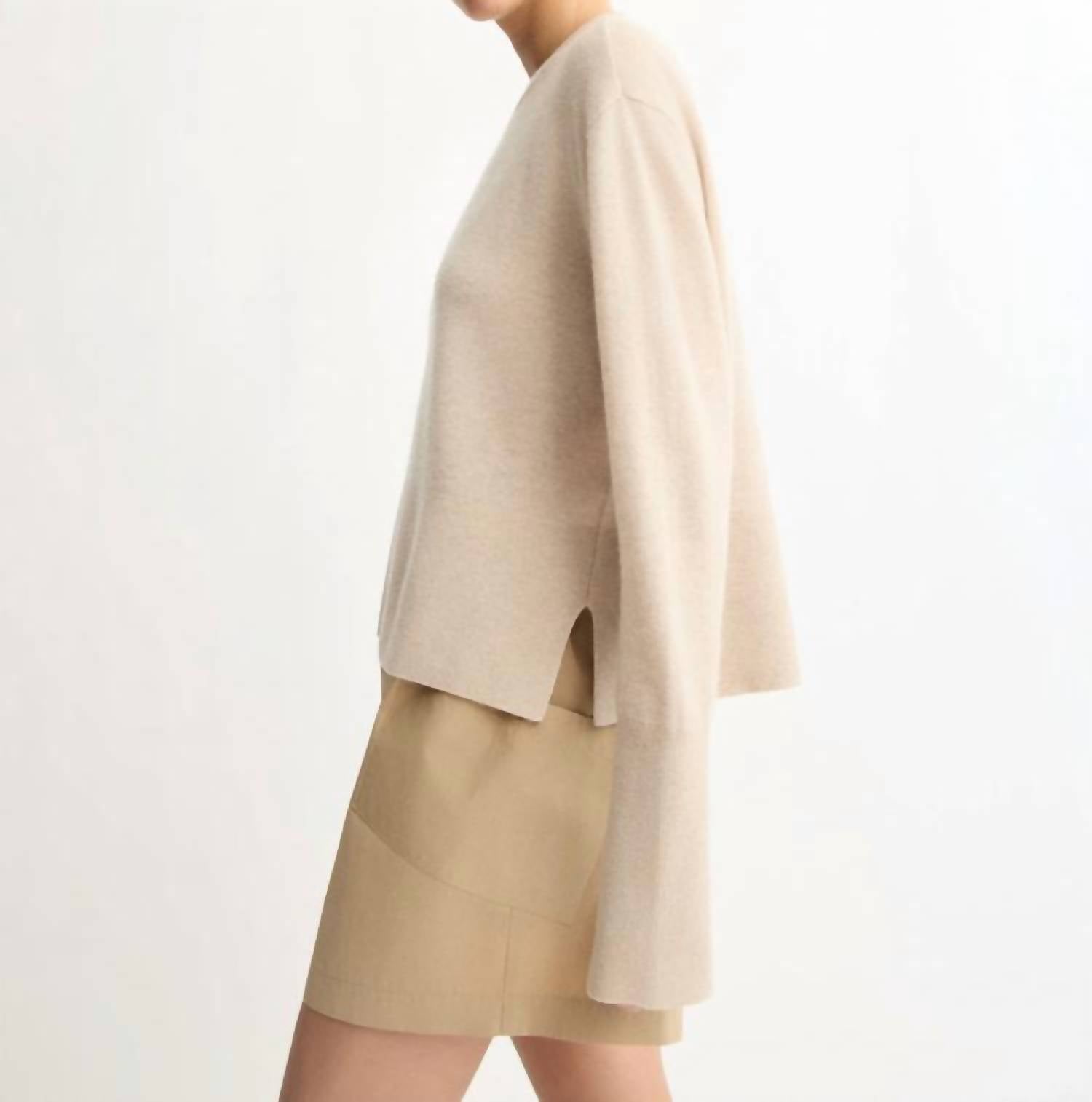 Arlo Mott Warren Crew Neck Sweater in beige - women's sweater - detail view