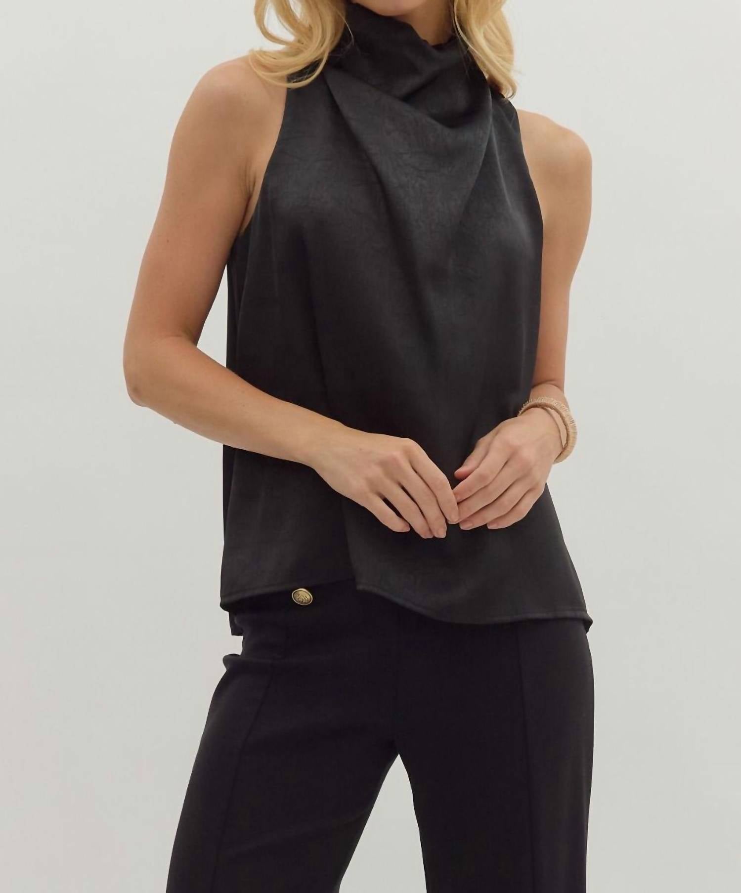 Entro - Sleeveless Draped Mock Neck Blouse