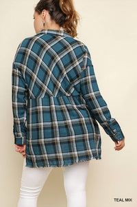 Umgee - Plaid And Frayed Cotton Top - Plus