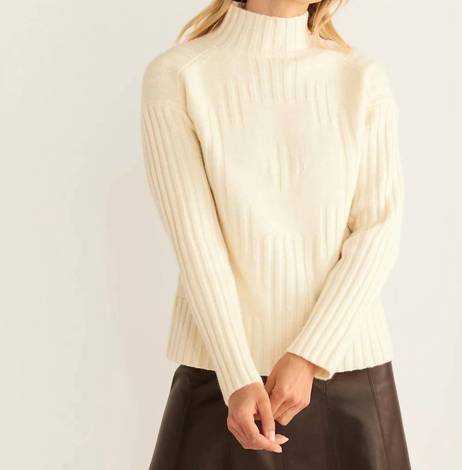 PENDLETON Oversized Mock Neck Sweater in ivory - women's sweater