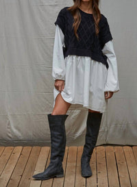By Together - Knit Sweater Shirt Flare Mini Dress