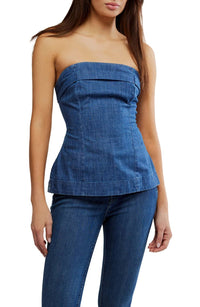 Free People - Lora Lace-up Denim Tube Top