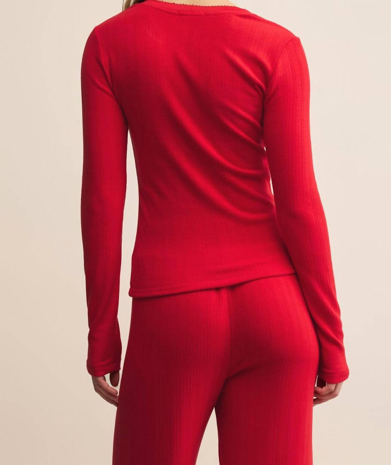 Z Supply Holly Pointelle Long Sleeve Top in festive red 3 - women's long sleeve top - alternate view