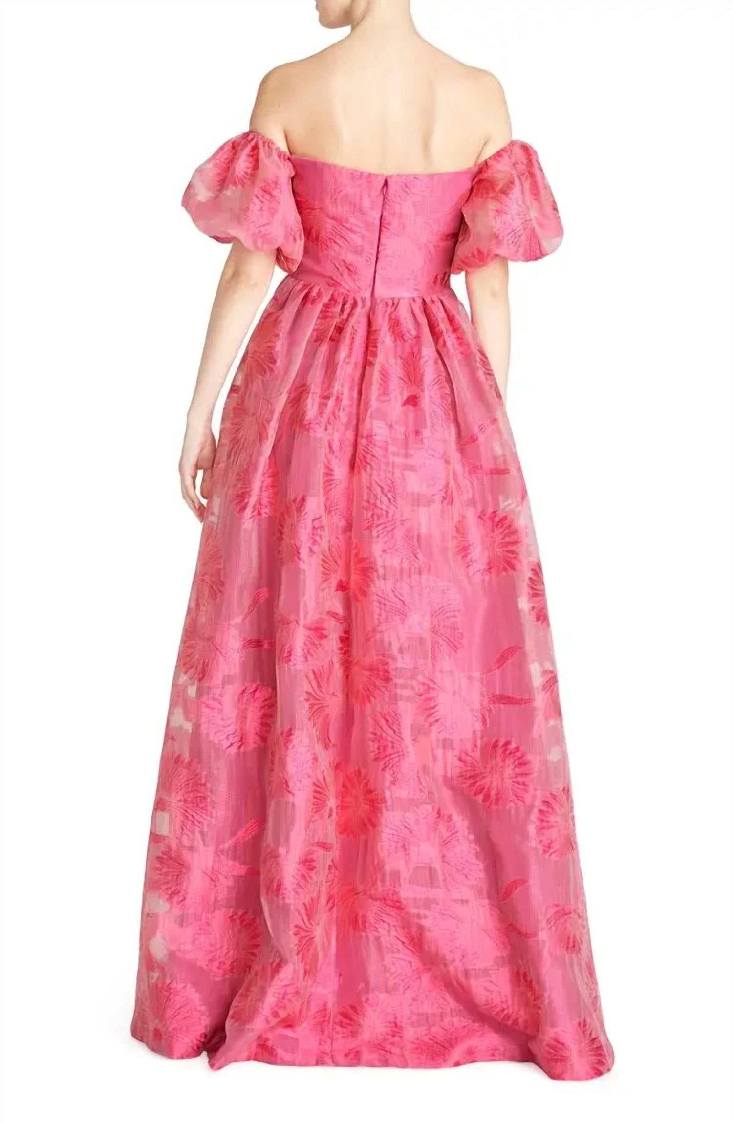 Monique Lhuillier - Floral Off The Shoulder Organza Ball Gown