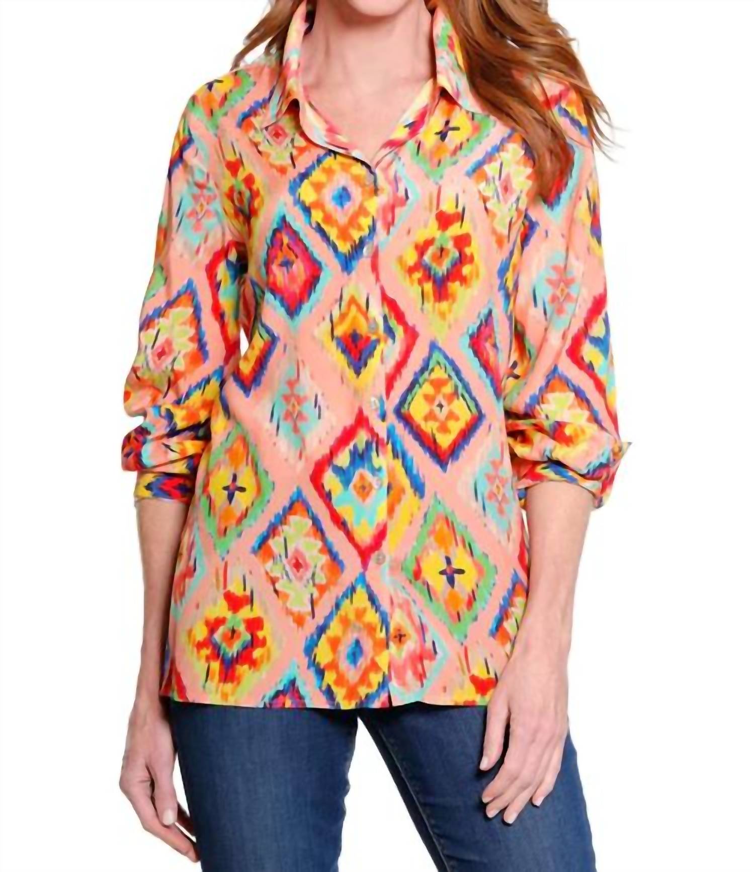 JOHN MARK Diamond Print Blouse in multi - women's shirt