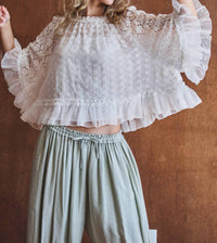 Urban Daizy Ruffle Flutter Sleeve Lace Top in white - women's blouse - view 4