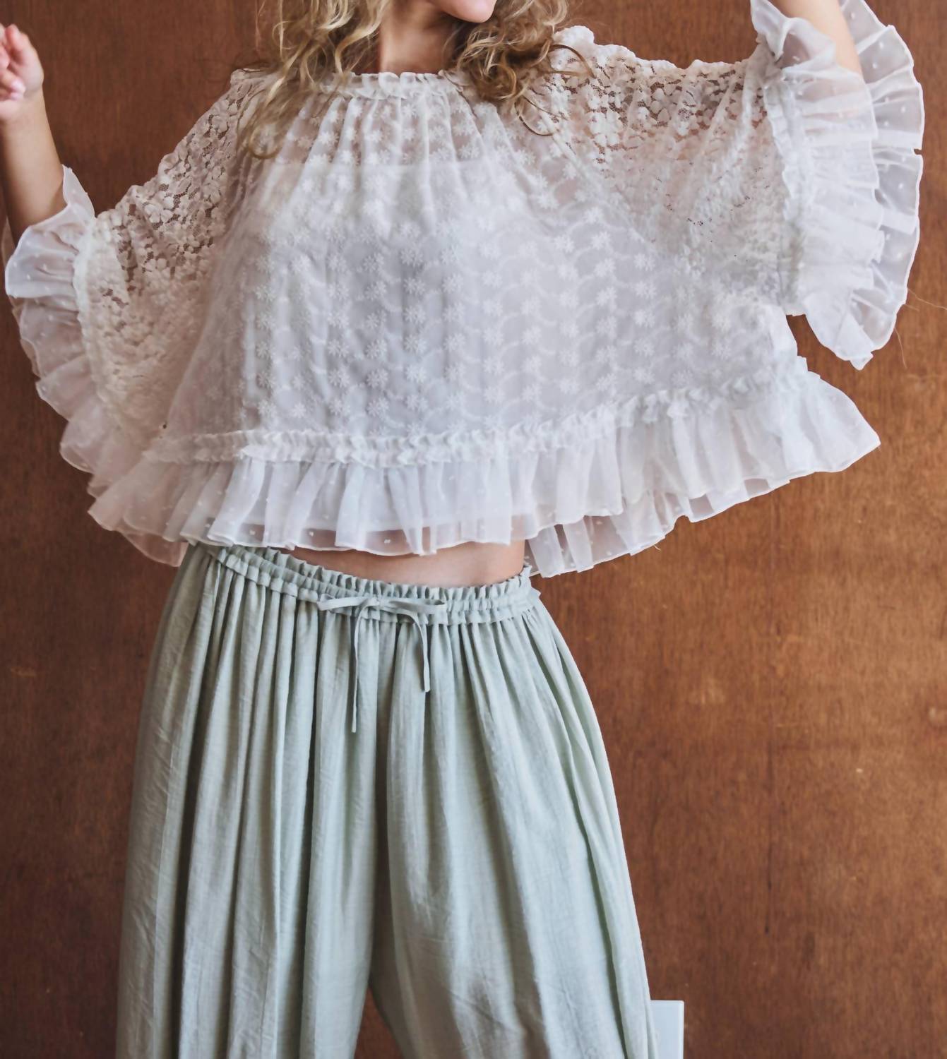 Urban Daizy Ruffle Flutter Sleeve Lace Top in white - women's blouse - view 4