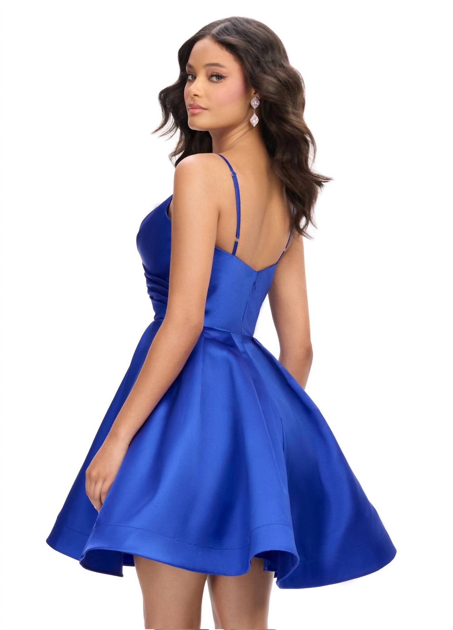 ASHLEYlauren Sweetheart A Line Cocktail Satin Dress in royal - women's dress - alternate view
