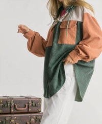 Davi & Dani - Color Block Hooded Shacket
