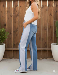 Little Secret Of Mine - Boho Elastic Waist Pockets Distressed Contrast Wide-leg Pants