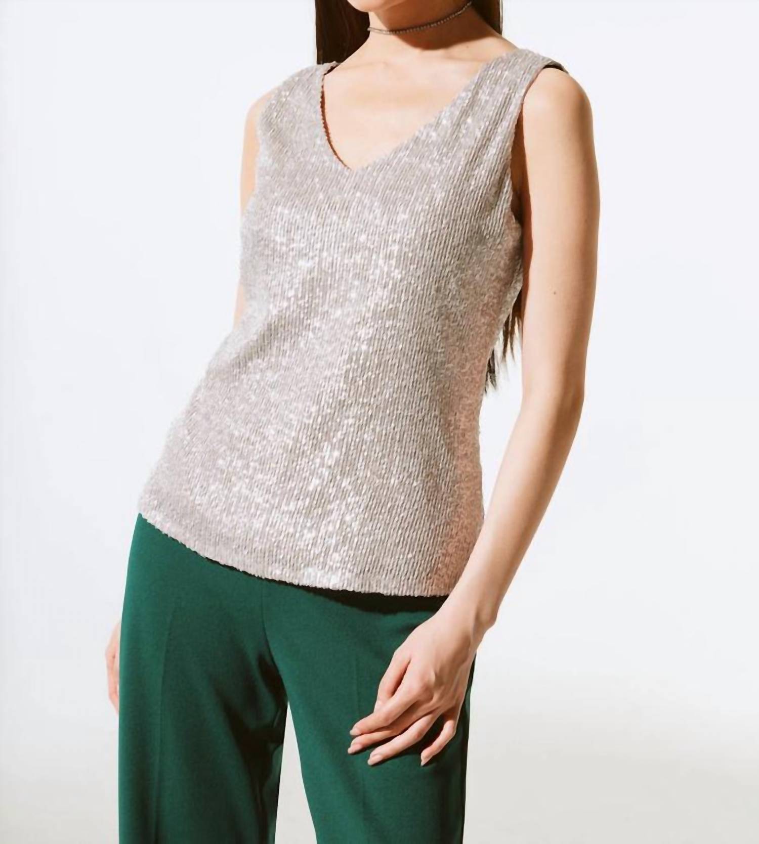Joseph Ribkoff Sequin Sleeveless Fitted Top in beige - women's tank top