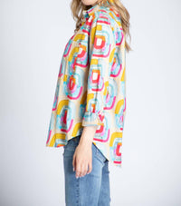 APNY Blocks Of Color Print Button-up Shirt in multi - women's shirt - detail view