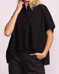 PINK MARTINI Melrose Mock Neck Button-up Sweater in black - women's sweater - detail view