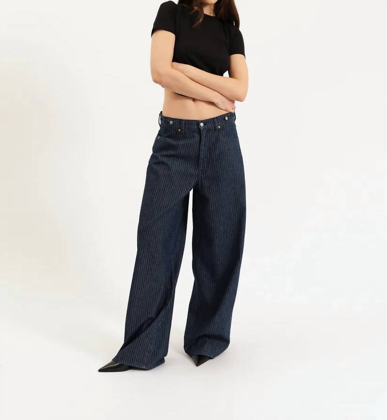DAZE Highland Baggy Jeans in pinstripe - women's jeans - alternate view