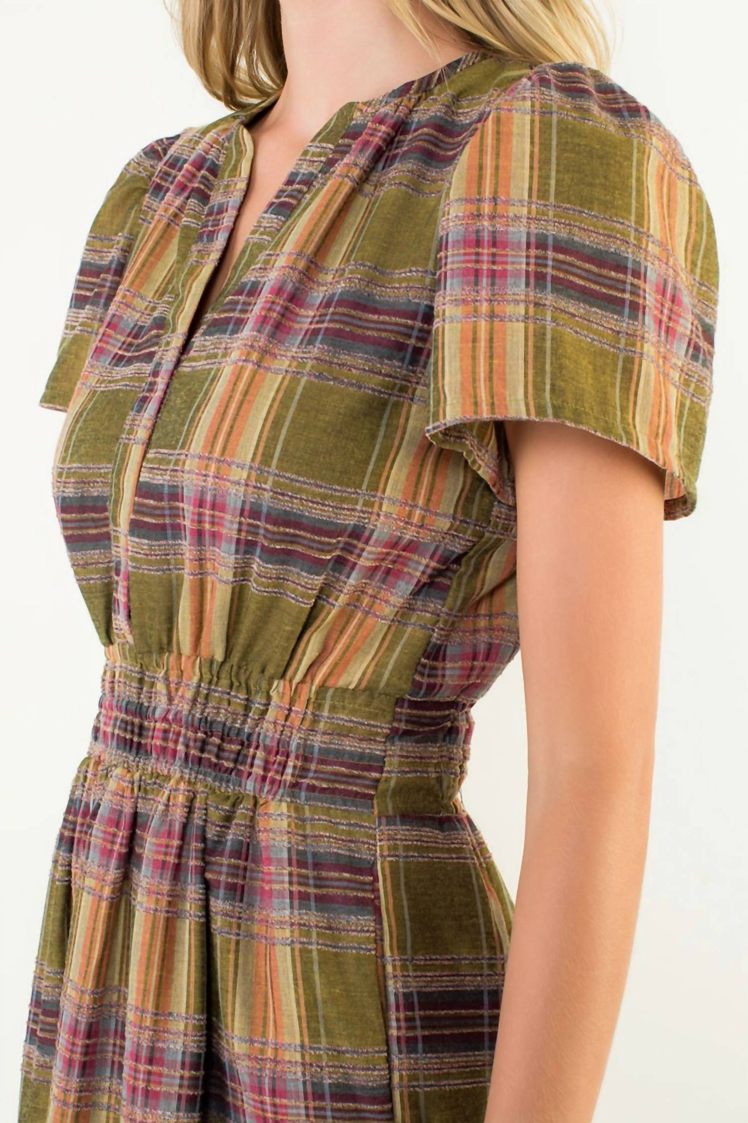 THML Nadyia Plaid Dress in olive - women's dress - view 4