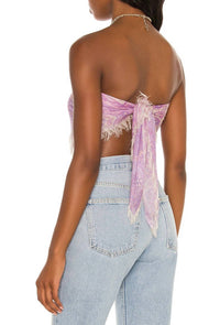 SPELL FARRAH HALF MOON HEADSCARF in lilac - women's shirt - detail view